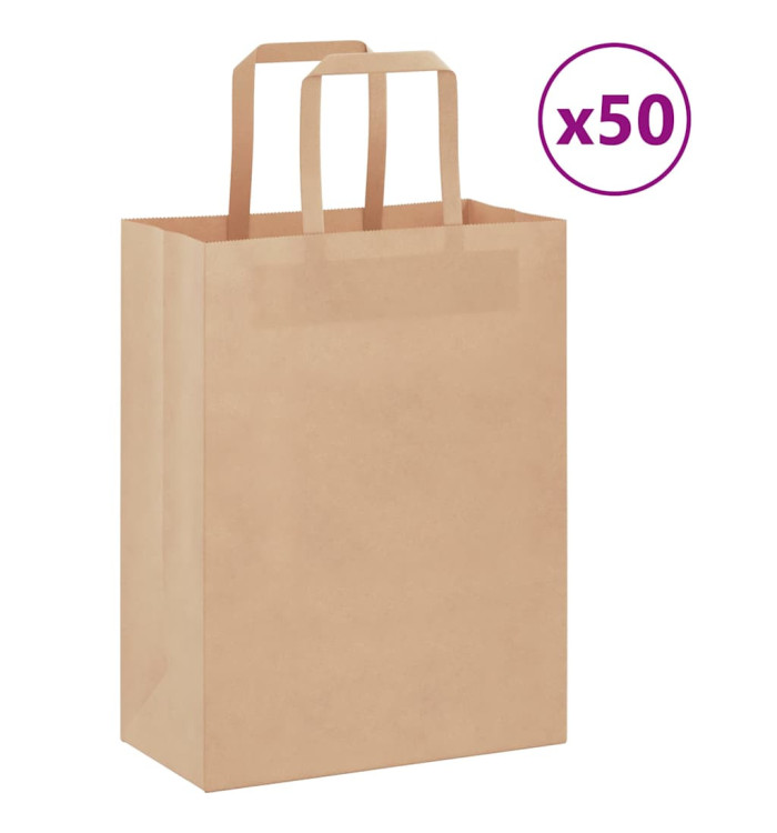 Sacs en papier 50 pcs avec poignées marron 21x11x28 cm | Mobilier & Déco