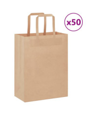Sacs en papier 50 pcs avec poignées marron 21x11x28 cm | Mobilier & Déco