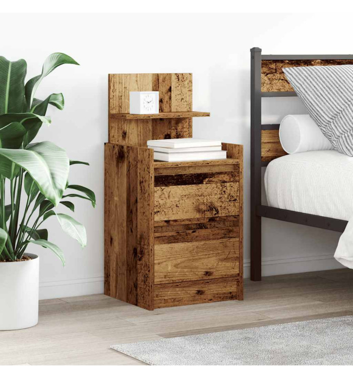 Table de chevet avec 2 tiroirs vieux bois 38x34x80 cm | Mobilier & Déco
