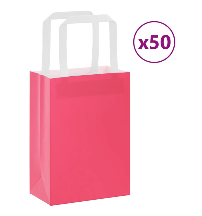 Sacs en papier 50 pcs avec poignées rose 15x8x21 cm | Mobilier & Déco