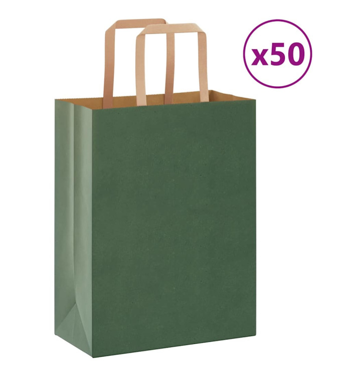 Sacs en papier 50 pcs avec poignées vert 21x11x28 cm | Mobilier & Déco