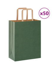 Sacs en papier 50 pcs avec poignées vert 21x11x28 cm | Mobilier & Déco