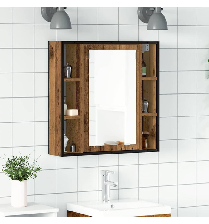 Armoire à miroir de salle de bain vieux bois bois d'ingénierie | Mobilier & Déco