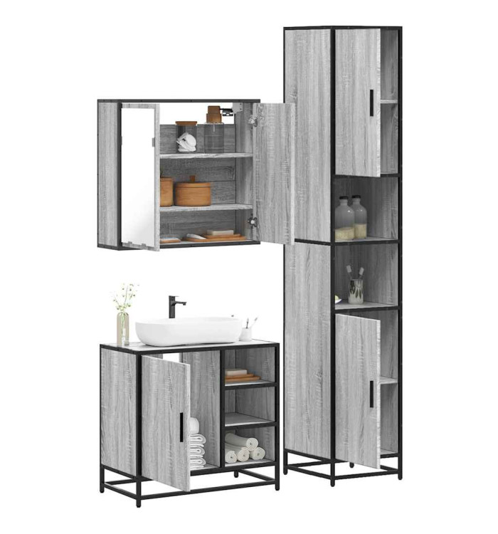 Ensemble de meubles de salle de bain 3 pcs Sonoma gris | Mobilier & Déco