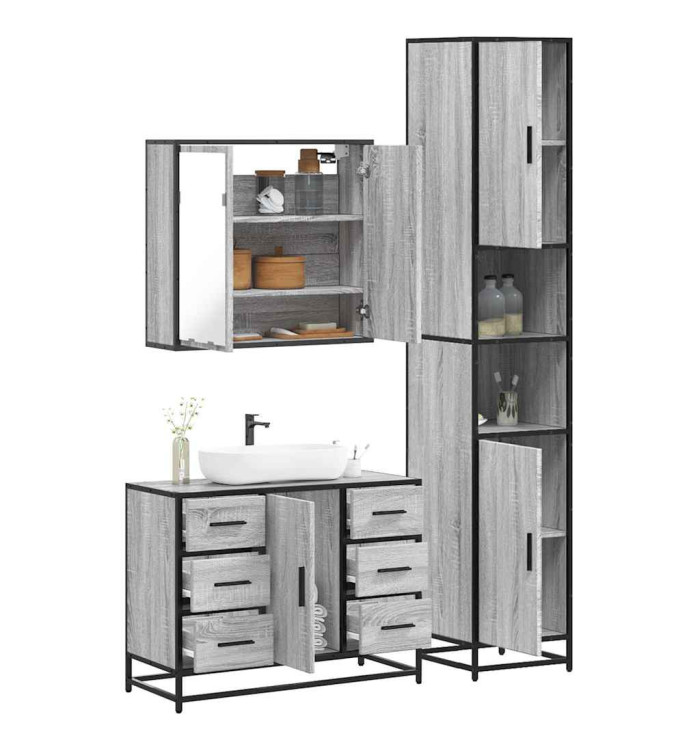 Ensemble de meubles de salle de bain 3 pcs Sonoma gris | Mobilier & Déco