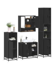 Ensemble de meubles salle de bain 4 pcs noir bois d'ingénierie | Mobilier & Déco