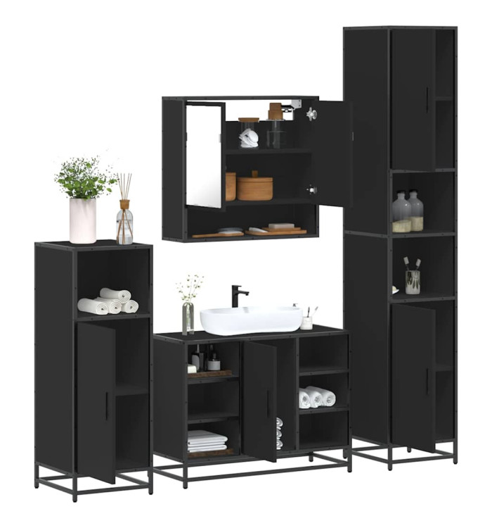 Ensemble de meubles salle de bain 4 pcs noir bois d'ingénierie | Mobilier & Déco