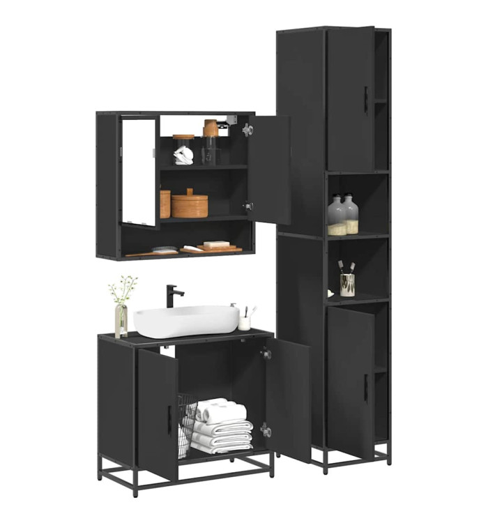 Ensemble de meubles salle de bain 3 pcs noir bois d'ingénierie | Mobilier & Déco
