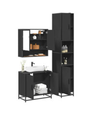 Ensemble de meubles salle de bain 3 pcs noir bois d'ingénierie | Mobilier & Déco