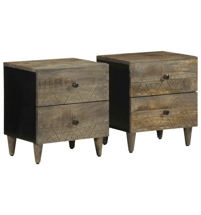 Tables chevet 2 pcs gris clair 40x33x46 cm bois manguier solide | Mobilier & Déco