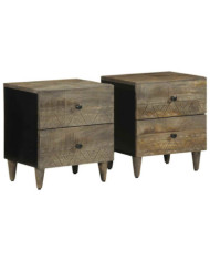 Tables chevet 2 pcs gris clair 40x33x46 cm bois manguier solide | Mobilier & Déco