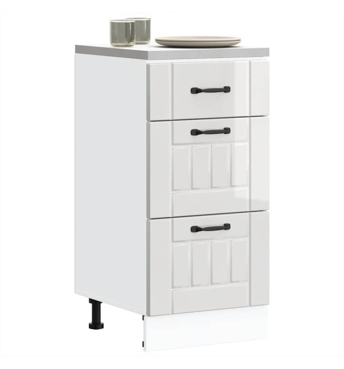 Armoire de cuisine Lucca blanc brillant bois ingénierie | Mobilier & Déco