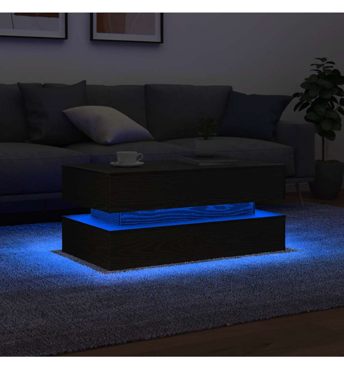 Table basse avec lumières LED chêne noir 90x50x40 cm | Mobilier & Déco