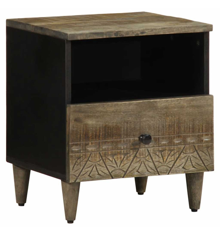 Table de chevet gris clair 40x33x46 cm bois de manguier solide | Mobilier & Déco