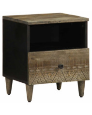 Table de chevet gris clair 40x33x46 cm bois de manguier solide | Mobilier & Déco