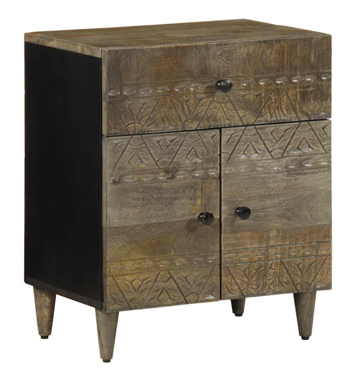 Table de chevet gris clair 50x33x60 cm bois de manguier massif | Mobilier & Déco