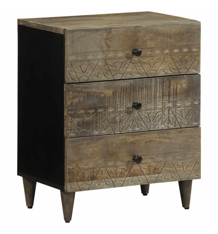 Table de chevet gris clair 50x33x60 cm bois de manguier massif | Mobilier & Déco