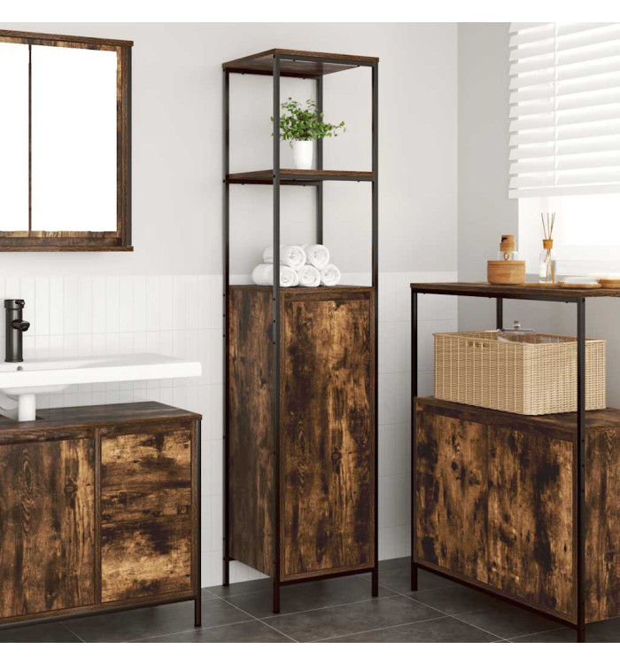 Meuble de salle de bain avec étagères chêne fumé 36x35x165 cm | Mobilier & Déco