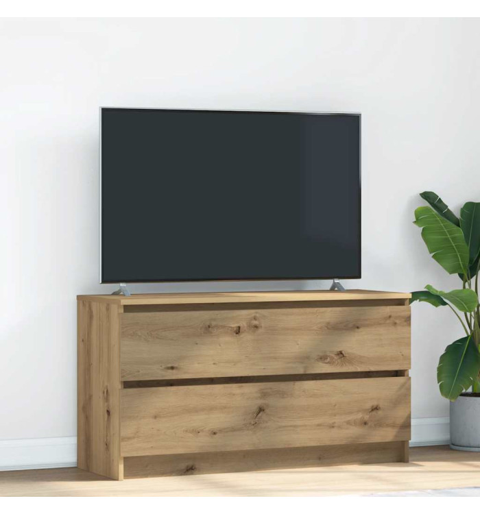 Meuble TV chêne artisanal 100x35x54 cm bois d'ingénierie | Mobilier & Déco