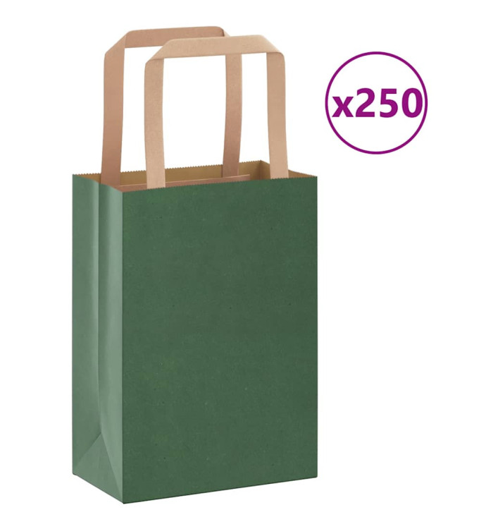 Sacs en papier 250 pcs avec poignées vert 15x8x21 cm | Mobilier & Déco