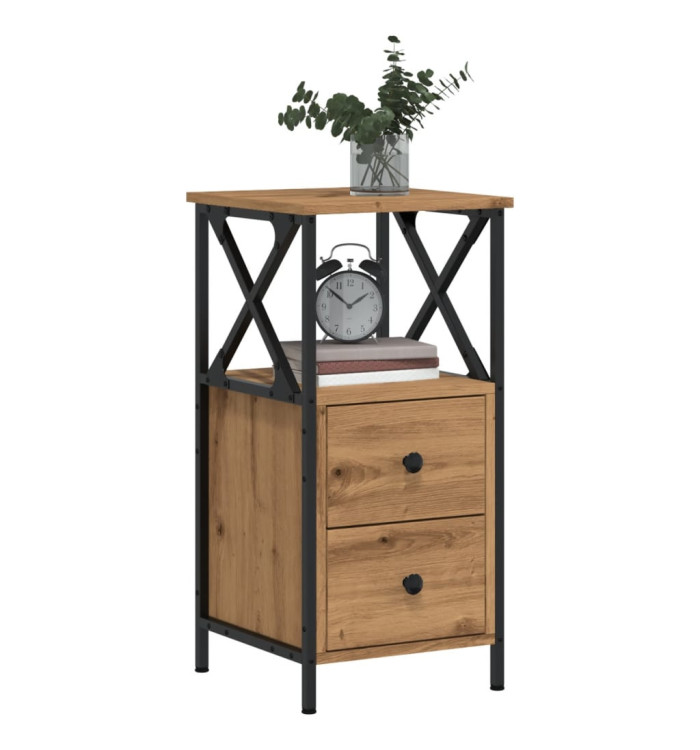Table de chevet chêne artisanal 34x35,5x70 cm bois d'ingénierie | Mobilier & Déco