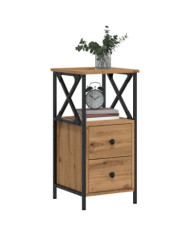 Table de chevet chêne artisanal 34x35,5x70 cm bois d'ingénierie | Mobilier & Déco