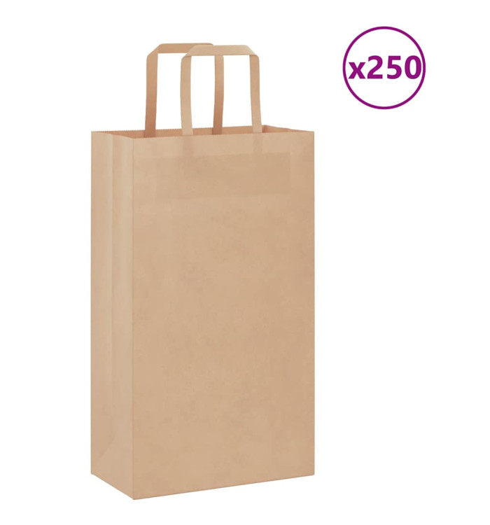 Sacs en papier 250 pcs avec poignées marron 21x11x36 cm | Mobilier & Déco