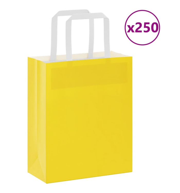 Sacs en papier Bags pcs avec poignées jaune 18x8x22 cm | Mobilier & Déco