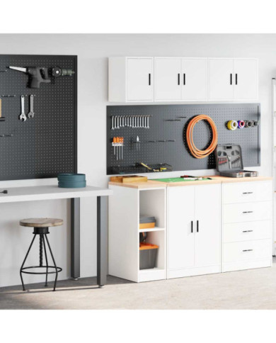 Armoires de garage 2 pcs blanc bois d'ingénierie | Mobilier & Déco