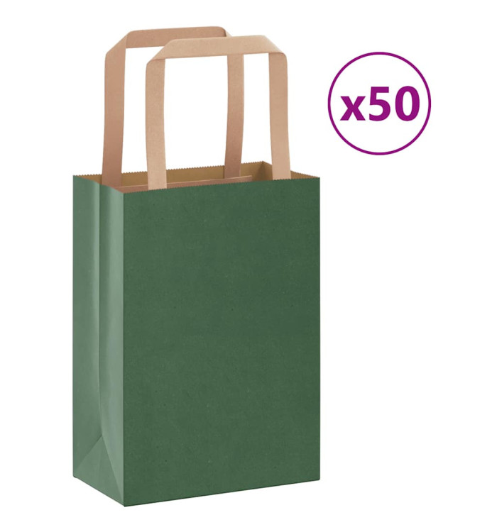 Sacs en papier 50 pcs avec poignées vert 15x8x21 cm | Mobilier & Déco