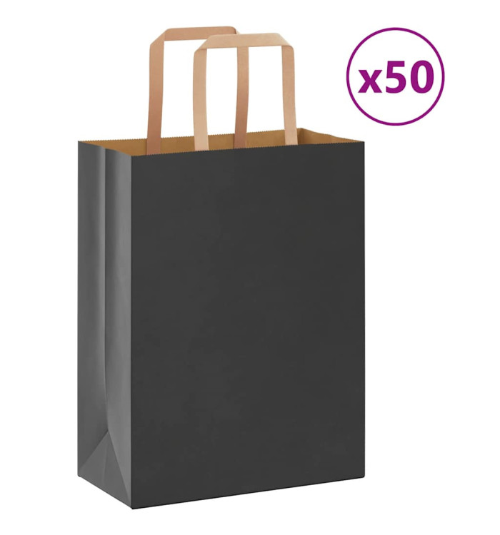 Sacs en papier 50 pcs avec poignées noir 21x11x28 cm | Mobilier & Déco