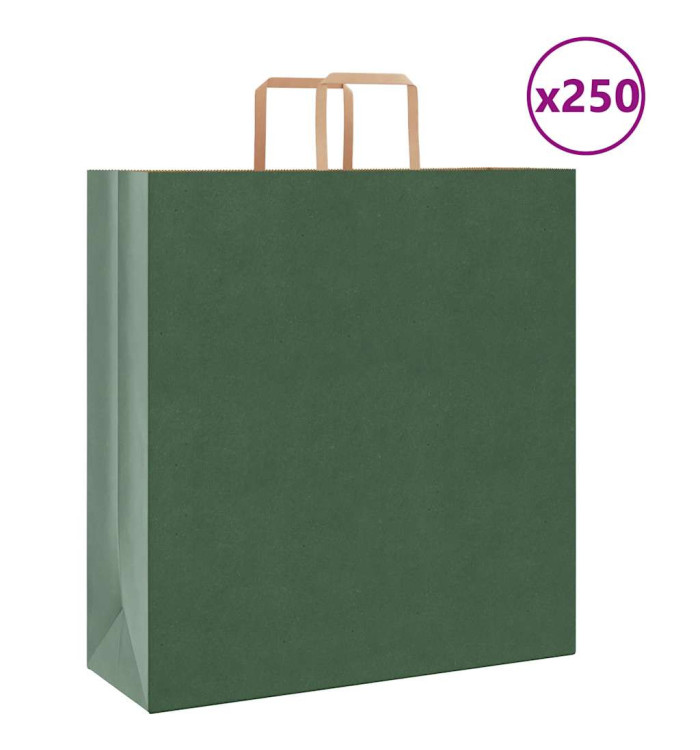 Sacs en papier 250 pcs avec poignées vert 45x17x48 cm | Mobilier & Déco