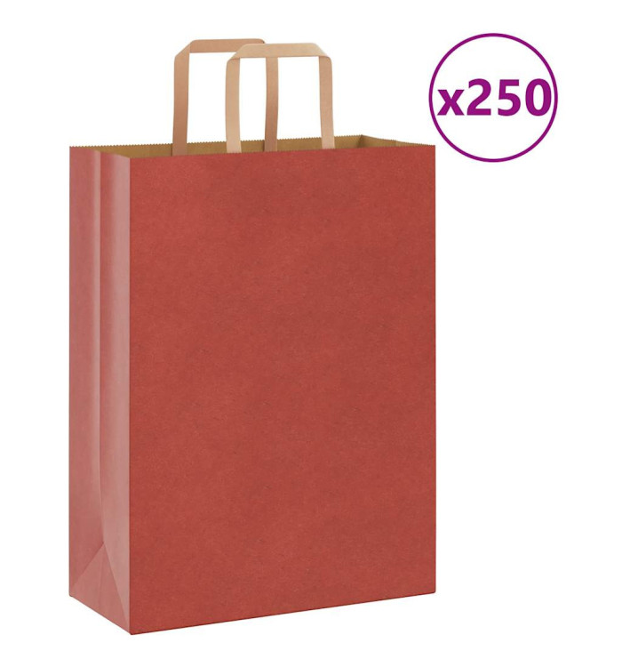 Sacs en papier 250 pcs avec poignées rouge 26x12x35 cm | Mobilier & Déco