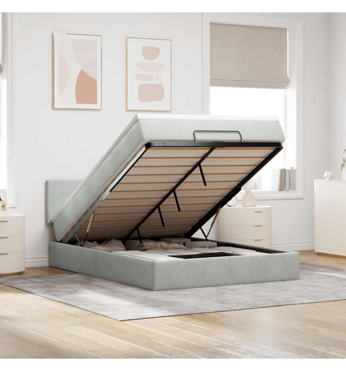 Cadre de lit ottoman avec matelas gris clair 140x200 cm velours | Mobilier & Déco