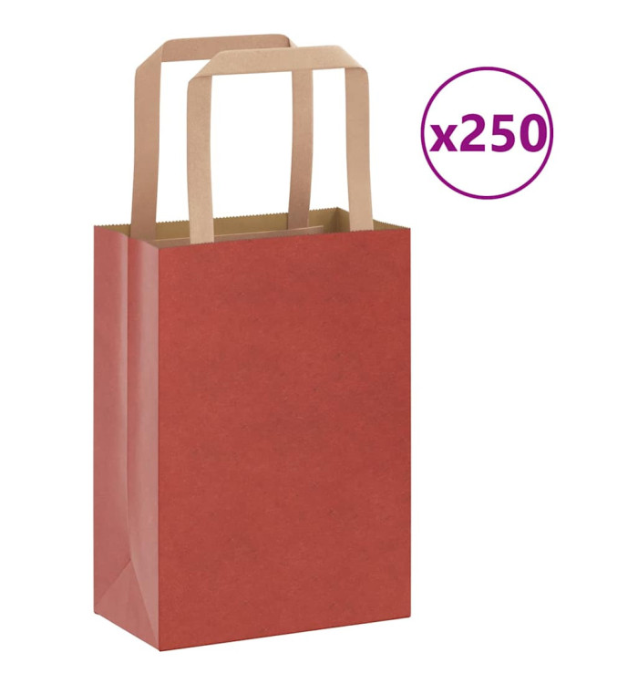 Sacs en papier 250 pcs avec poignées rouge 15x8x21 cm | Mobilier & Déco