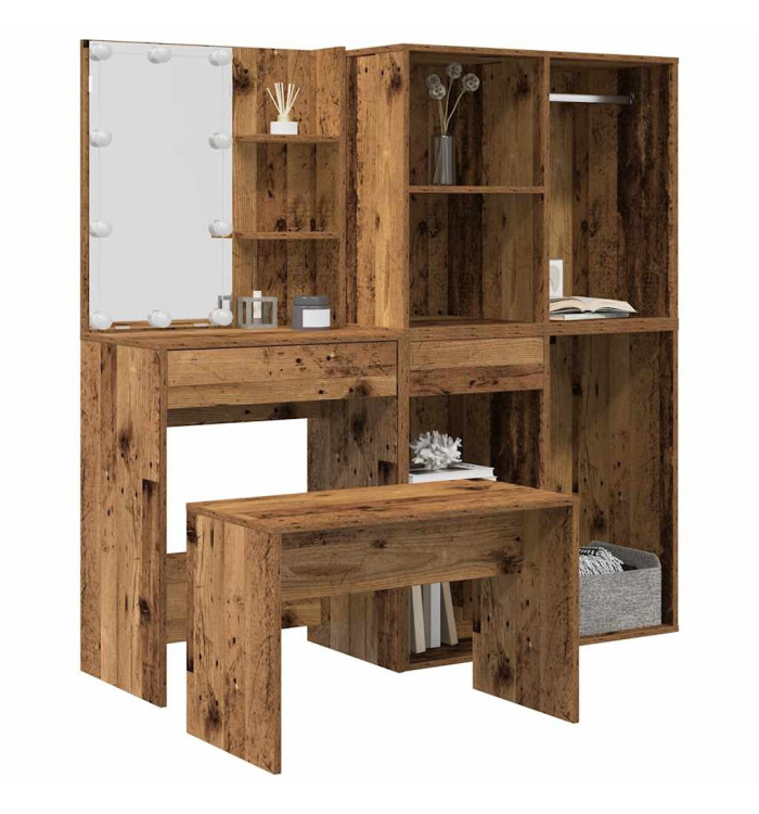 Ensemble de coiffeuse avec LED vieux bois bois d'ingénierie | Mobilier & Déco