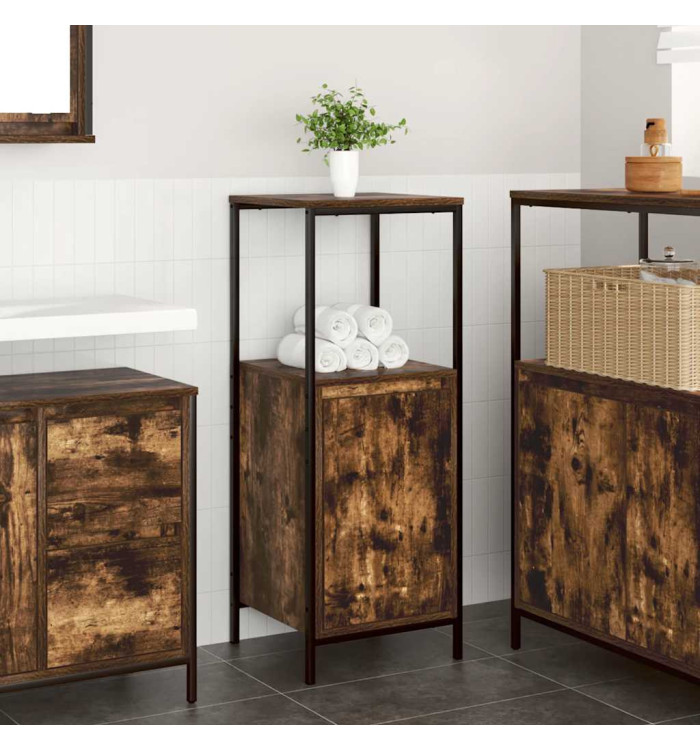 Meuble de salle de bain avec étagères chêne fumé 36x35x95 cm | Mobilier & Déco