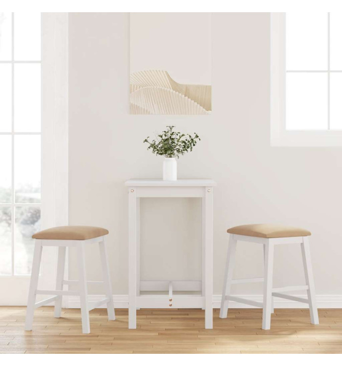 Chaises de bar avec coussins 2 pcs blanc bois massif d'hévéa | Mobilier & Déco