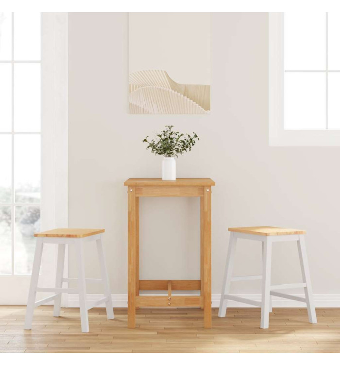  Chaises de bar 2 pcs blanc bois massif d'hévéa | Mobilier & Déco