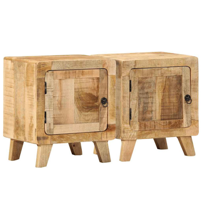 Table de chevet 2 pcs 40x32x46 cm bois massif de manguier brut | Mobilier & Déco