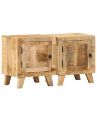 Table de chevet 2 pcs 40x32x46 cm bois massif de manguier brut | Mobilier & Déco