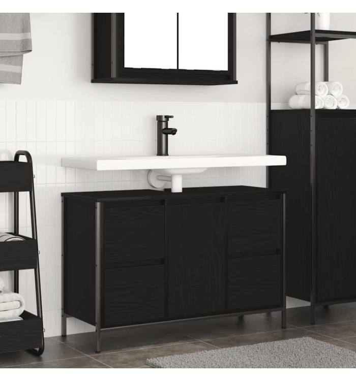 Meuble sous-vasque avec tiroirs chêne noir 90x34,5x60 cm | Mobilier & Déco
