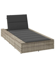 Transat avec coussin flottant gris clair résine tressée | Mobilier & Déco