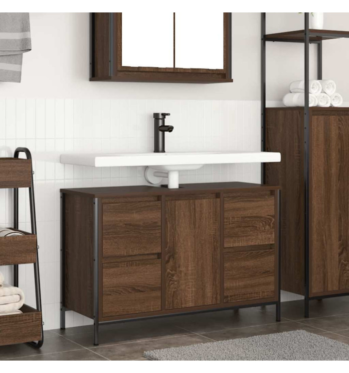Meuble sous-vasque avec tiroirs chêne marron 90x34,5x60 cm | Mobilier & Déco