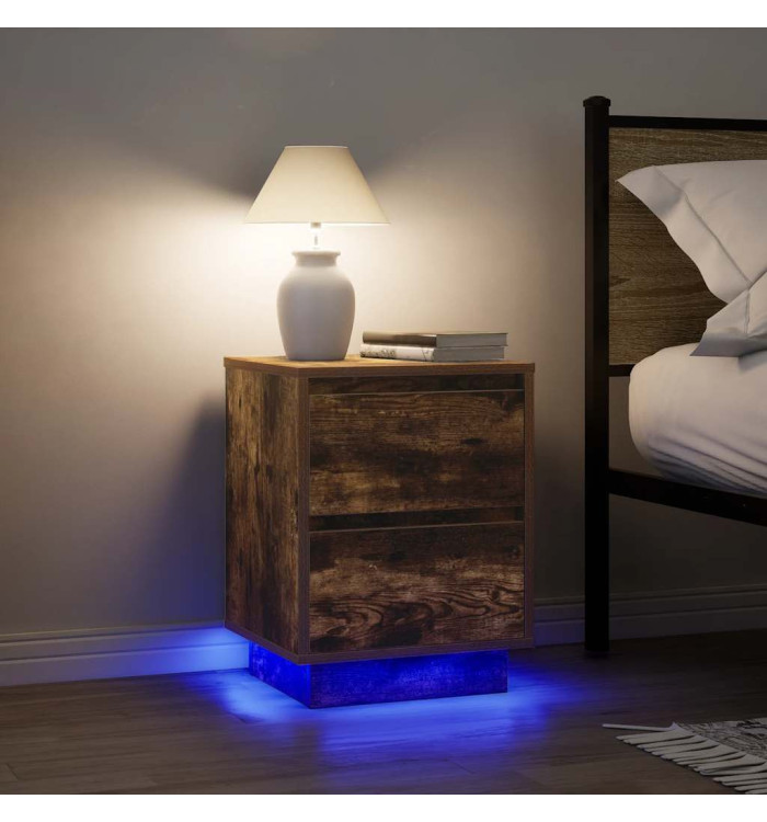  Tables de chevet avec lumières LED 2pcs chêne fumé 38x34x50 cm | Mobilier & Déco