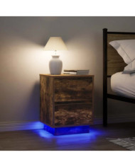  Tables de chevet avec lumières LED 2pcs chêne fumé 38x34x50 cm | Mobilier & Déco
