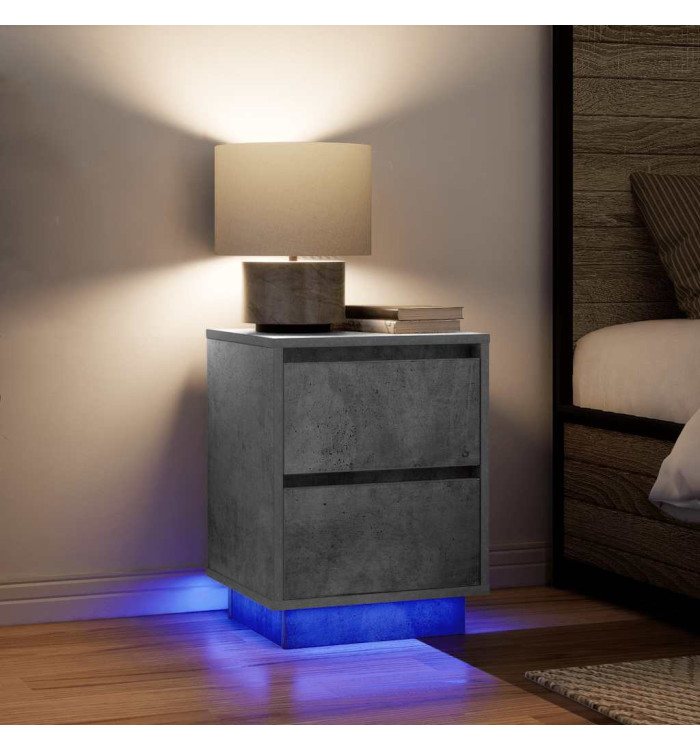 Tables de chevet avec lumières LED 2 pcs gris béton 38x34x50 cm | Mobilier & Déco