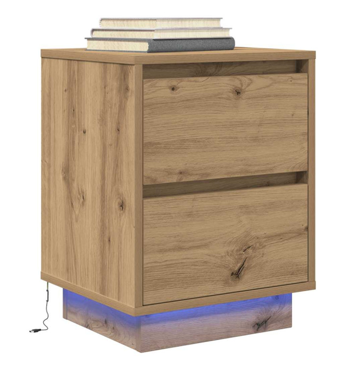 Armoire de chevet et lumières LED chêne artisanal 38x34x50 cm | Mobilier & Déco