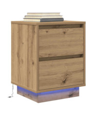 Armoire de chevet et lumières LED chêne artisanal 38x34x50 cm | Mobilier & Déco