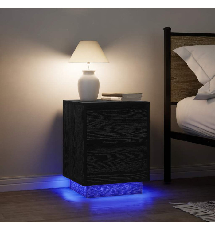  Tables de chevet avec lumières LED 2 pcs noir 38x34x50 cm | Mobilier & Déco